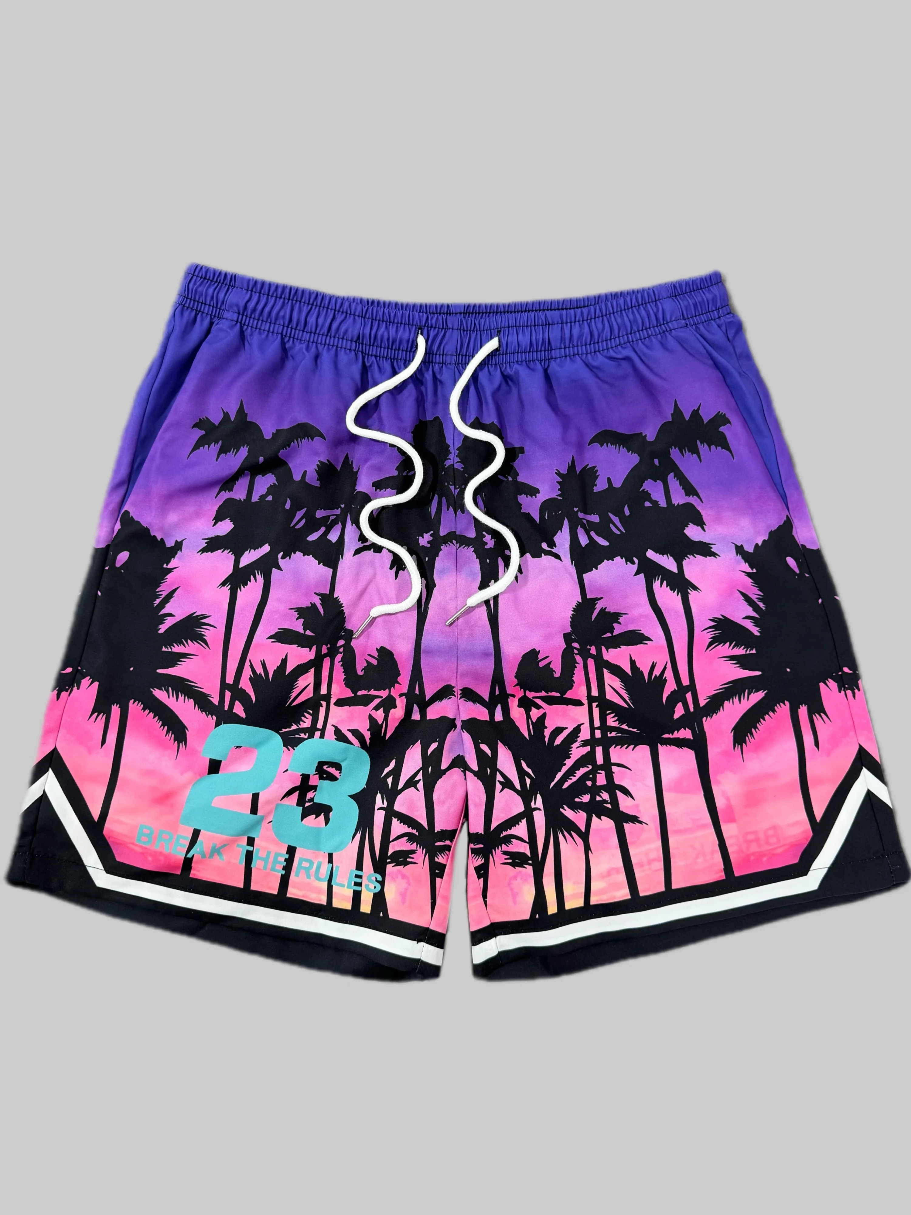 

Новинка 2026: Шорты Vice City Palm Tree - фиолетово-розовый градиент, принт с номером 23, уличные баскетбольные шорты для мужчин