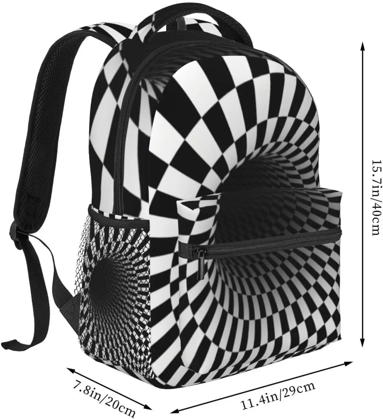 Black and White Backpack Cute Plaid Bookbags Laptop Bag Shoulder Bags Travel Hiking Camping Daypack for Men Women