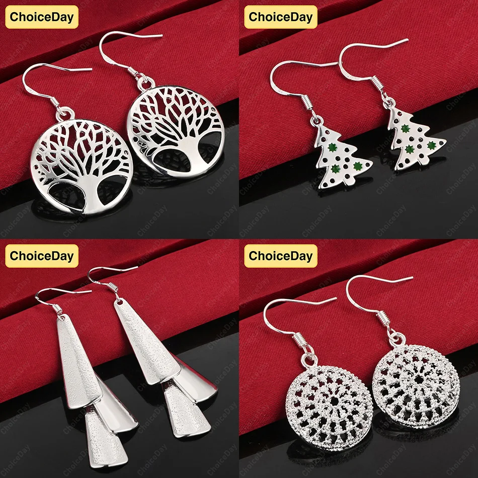 

ChoiceDay 925 Sterling Silver Delicate Tree Round Dangle Earrings Women Wedding Accessories Party