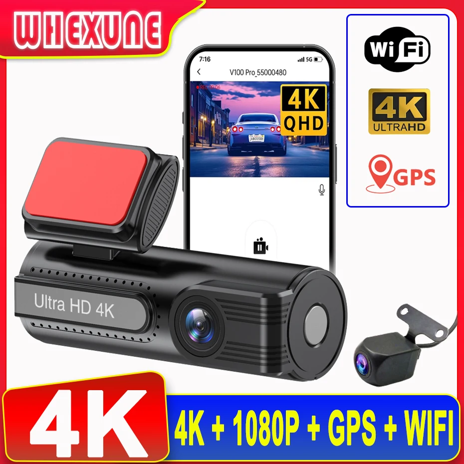 4K 3840*2160P Dash Cam Mini WIFI GPS Car DVR Camera Dual Len Video Drive Recorder Dashcam Registrar Black Box 24 Hour Monitoring