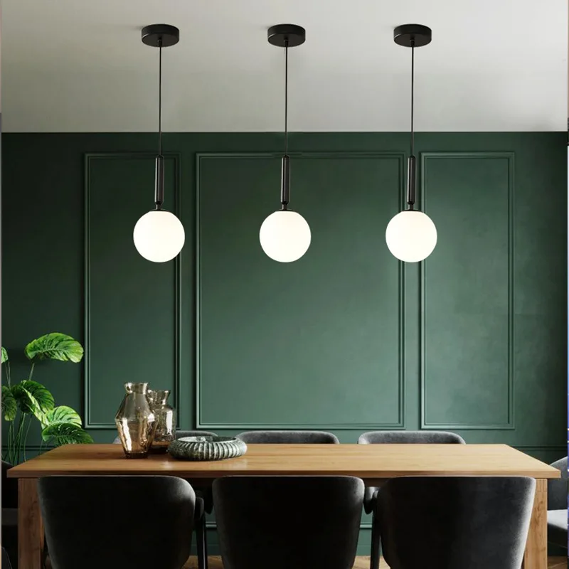 Modern LED Glass Pendant Light, Milk Ball Chandelier, Teto Pendurado Lâmpada, Latão Luz, Quarto, Jantar, Escadas, Sala de estar, Decoração