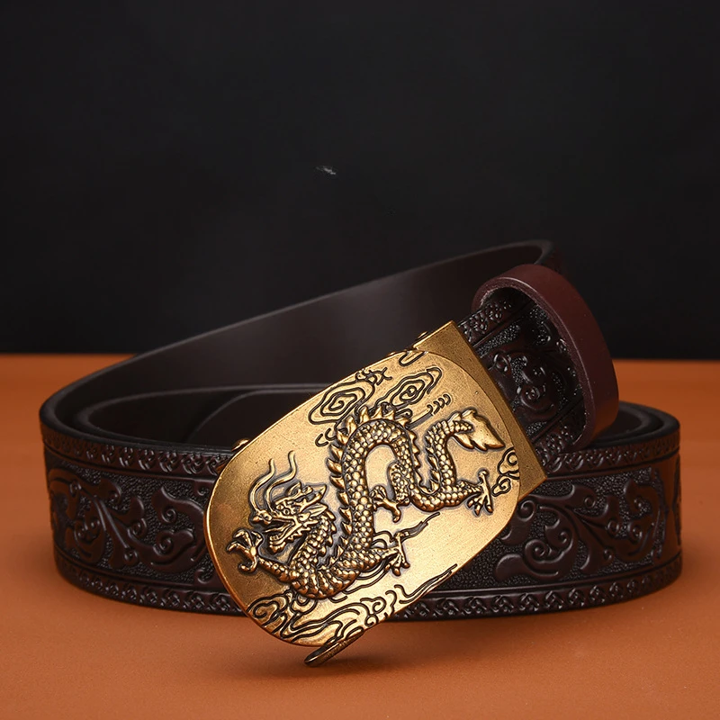

2025 New Trendy Men's Automatic Buckle Belt Glossy Big Crocodile Pattern Casual Belt Men's Personalized Business Belt