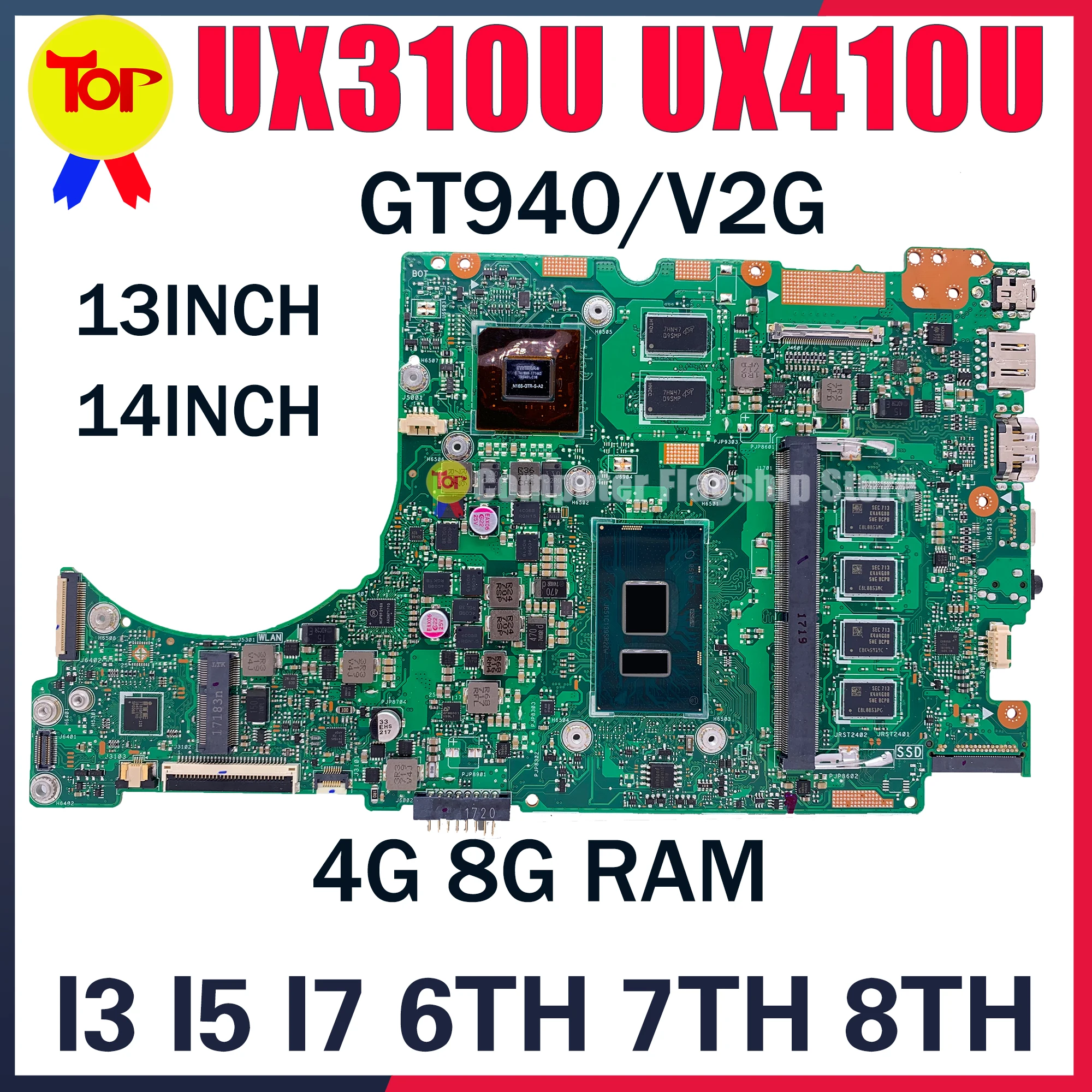 UX310U Motherboard For ASUS UX310UQK UX410UQ UX410UQK UX410UV UX310UVK UX410U UX410UVK UX310UV UX3000U I3 I5 I7 8G Mainboard