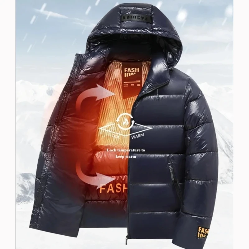 

Мужские зимние короткие стеганые парки, деловая повседневная толстая блестящая куртка на хлопковой подкладке со съемным капюшоном, ветрозащитные парки, куртки