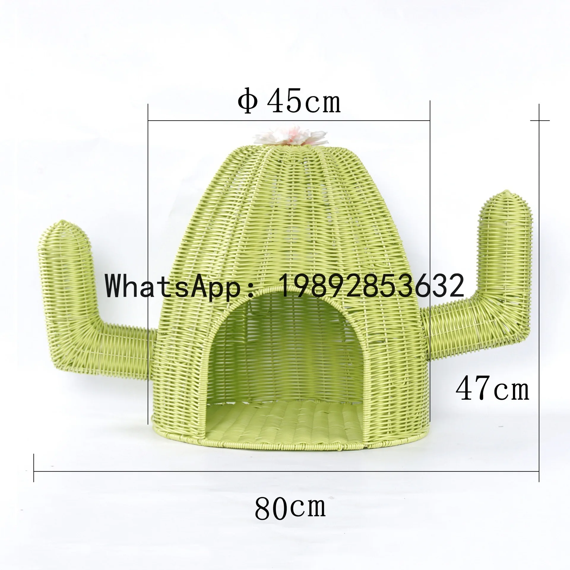 

Xl woven rattan cat bed - washable pet bed, cactus cat house, all-season cat villa