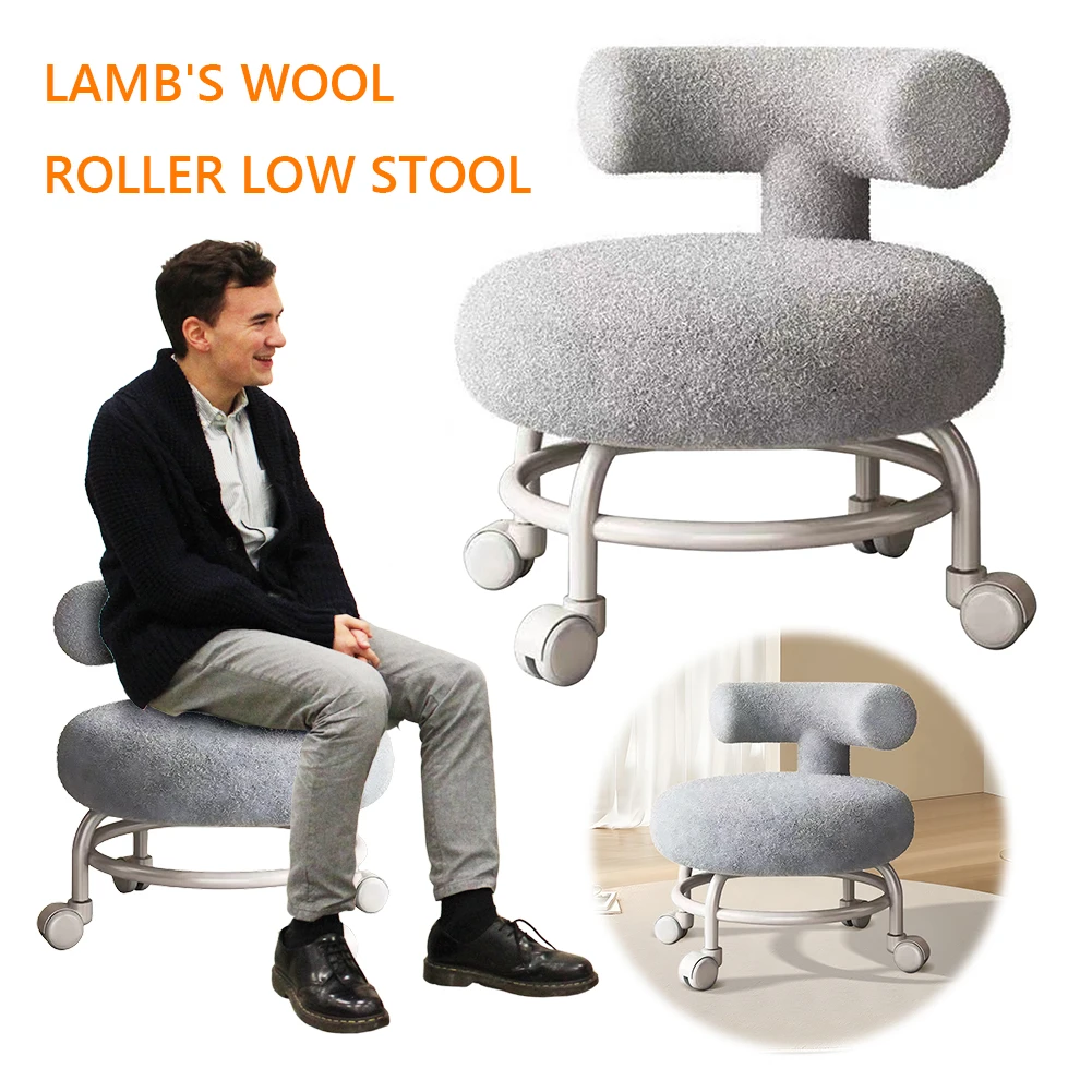 Low Rolling Stool Cushion Backrest Low Roller Seat Low Roller Seat Stool for Home Office Garage Shop