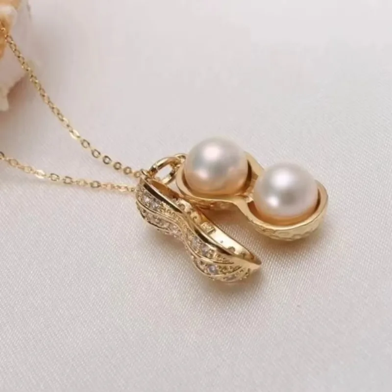 New 1Pcs Women Peanut Pendant Necklace Earring Set Copper Micro‑inlaid Zircon Pearl Fashion Jewelry Accessory For Daily Wear
