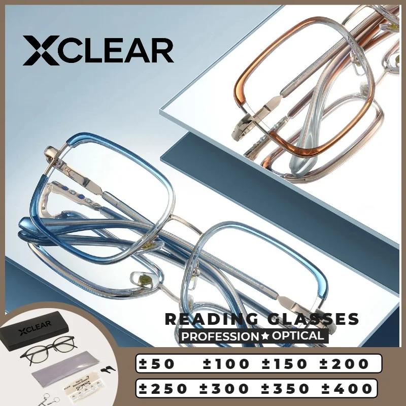 

XCLEAR New Design Reading Glasses Women Metal Square Minimalist Personalized Anti Reflective Lightweight Versatile Eyewear