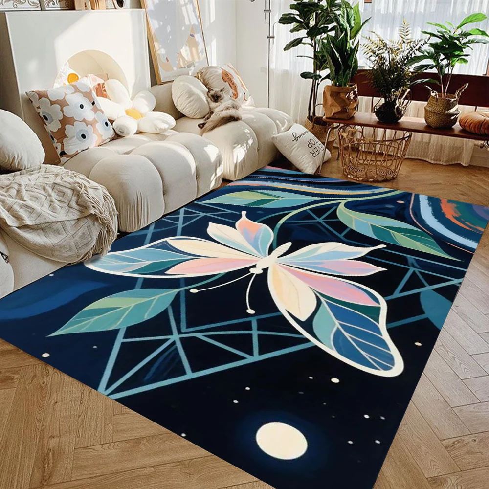 Vintage Butterfly Print Area Carpet Anti Slip Floor Carpet Romantic Style Decorative Pad Living Room Decoration