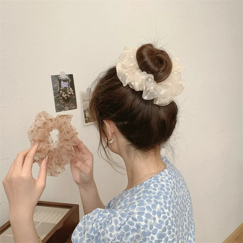 Korean simple mesh love flocking all-match large intestine hair ring female summer forest line fairy beauty high-end head rope