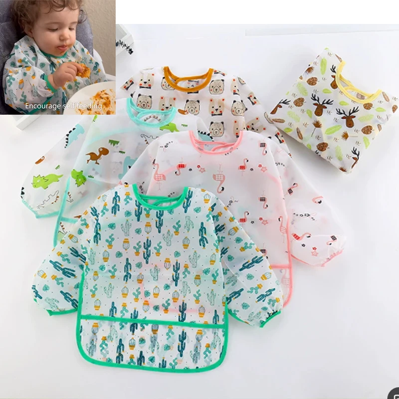 

For 0-24MONTH Baby Bibs Cute Children Baby Stuff Toddler Waterproof Long Sleeve Art Smock Feeding Bib Apron