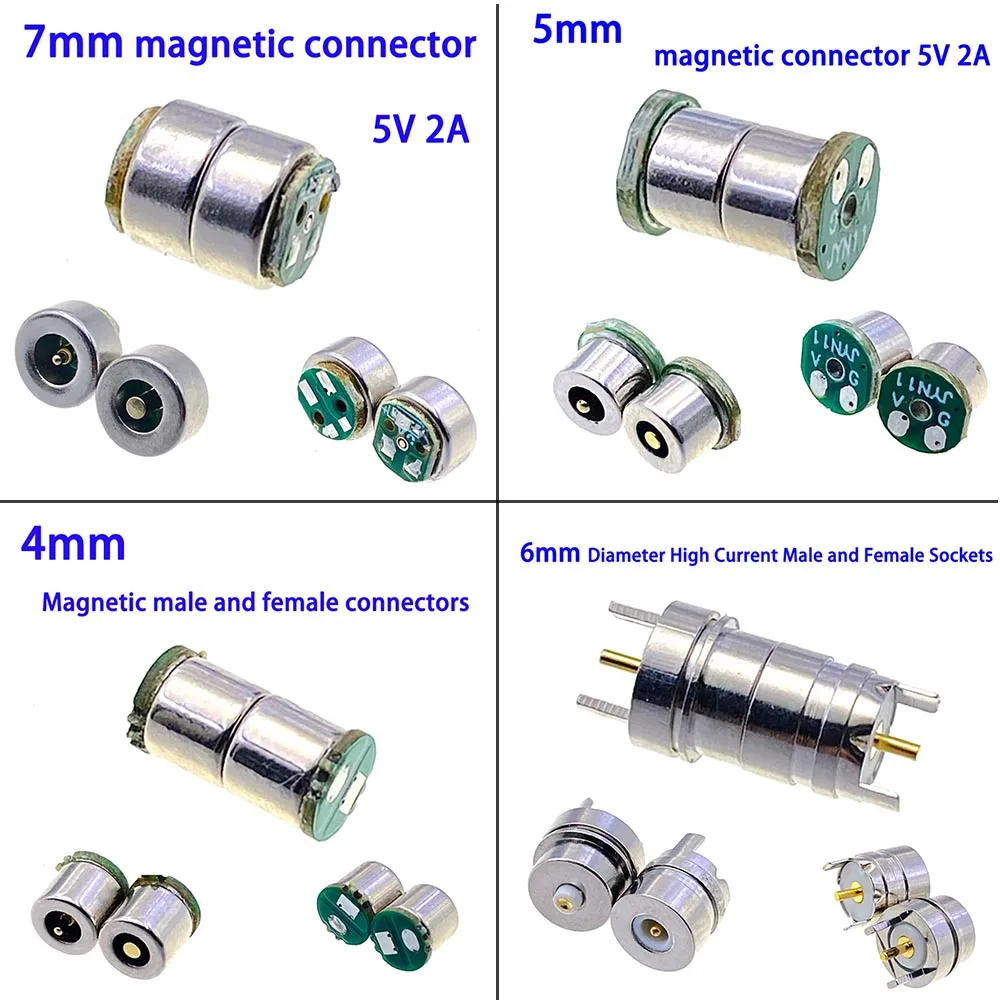 Magnetic male and female pairs of suction header solder wire type round4 5 7mm magnetic connector 5V2A magnetic charging header