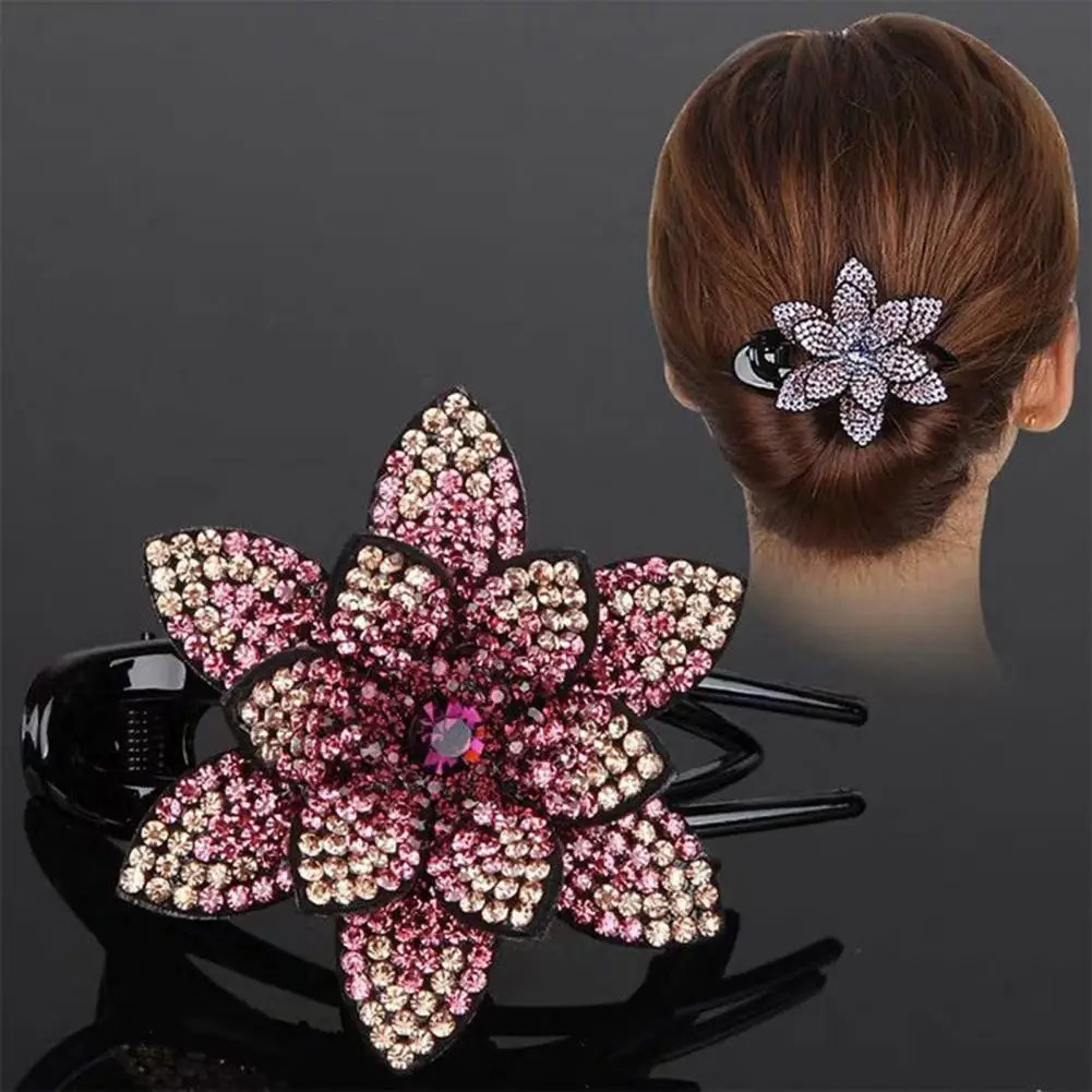 Anti-slip Tooth Hair Claw Temperament Exquisite Hair Clip Shining Rhinestone Elegant Flower Decor Hairpin Hair Accessories 머리핀