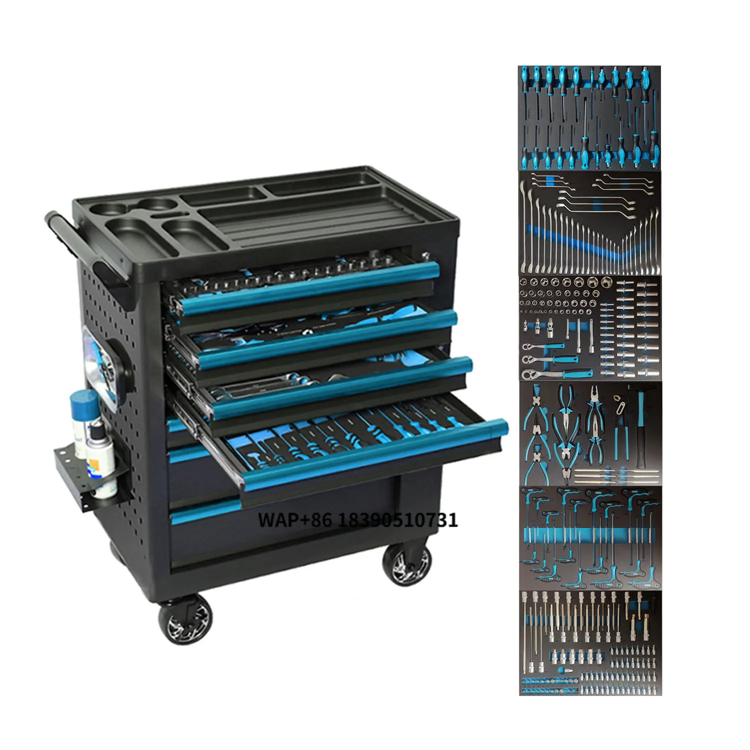 273PCS Car Repair Tools Filled in 6 EVA Foam Trays for Tool Trolley Automotive Repair Tools Garage Equipment