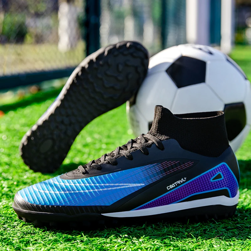 Men High-top Football Boots Professional Non-slip Women Soccer Cleats TF/FG Breathable Outdoor Grass Training Sport Shoes Spikes