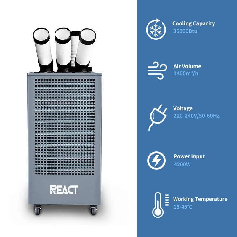 36000BTU 3Ton Industrial Portable Air Conditioner with Motor 1400m3/h Airflow & 4200W Power