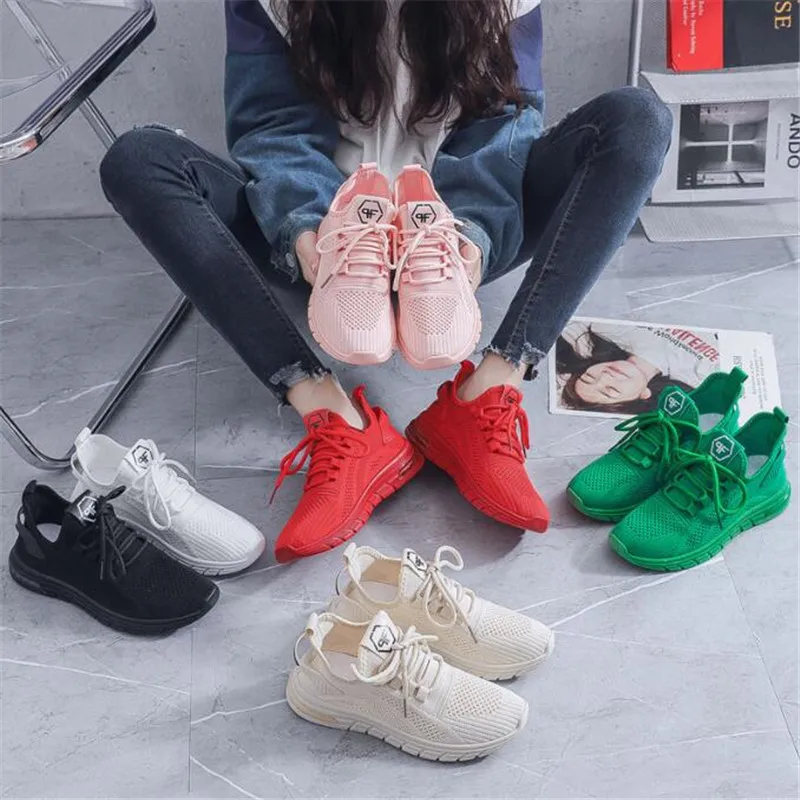 Women Breathable Sneakers 2022 Spring New Color Matching Mesh Lace Up Ladies Casual Shoes Outdoor Flat Sport Vulcanized Shoes