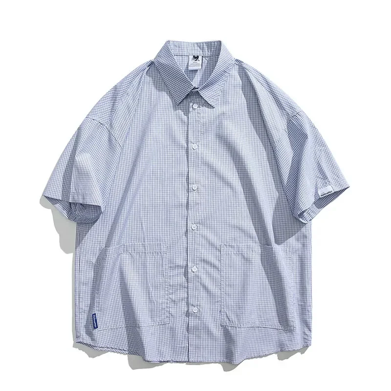 Summer Men's Japanese Streetwear Fashion Loose Casual Stripe Short Sleeve Shirt Cityboy Oversize Shirts Blouses