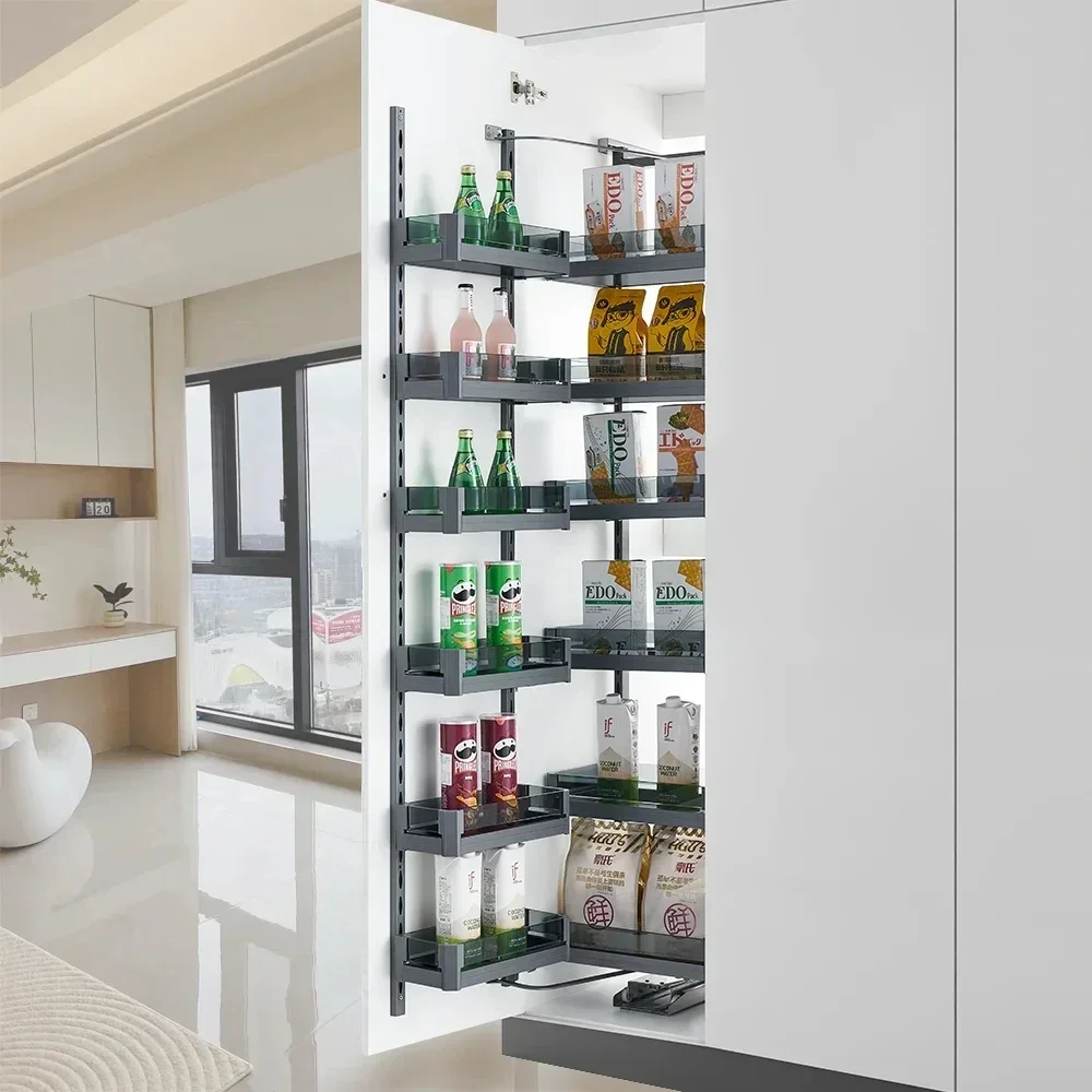 

Modern Tall Kitchen Cabinet with Pull Out Basket pantry shelf organizer Storage Unit Holder Rack for In Cabinet Installation