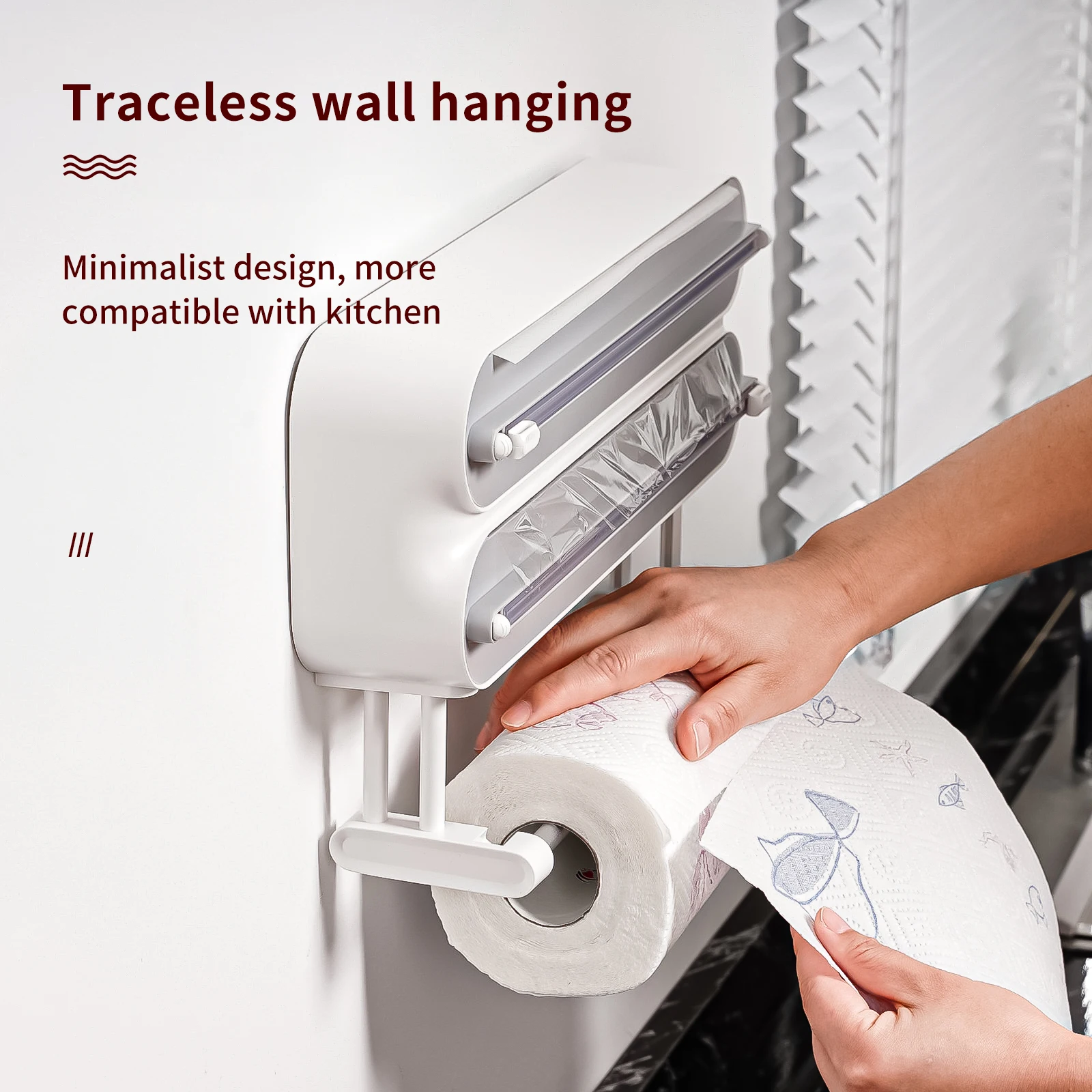 Triple-function Foil Cutter, Kitchen Paper Lazy Person's Drying Rack, Magnetic Refrigerator Hanger Without Drilling, Double-side