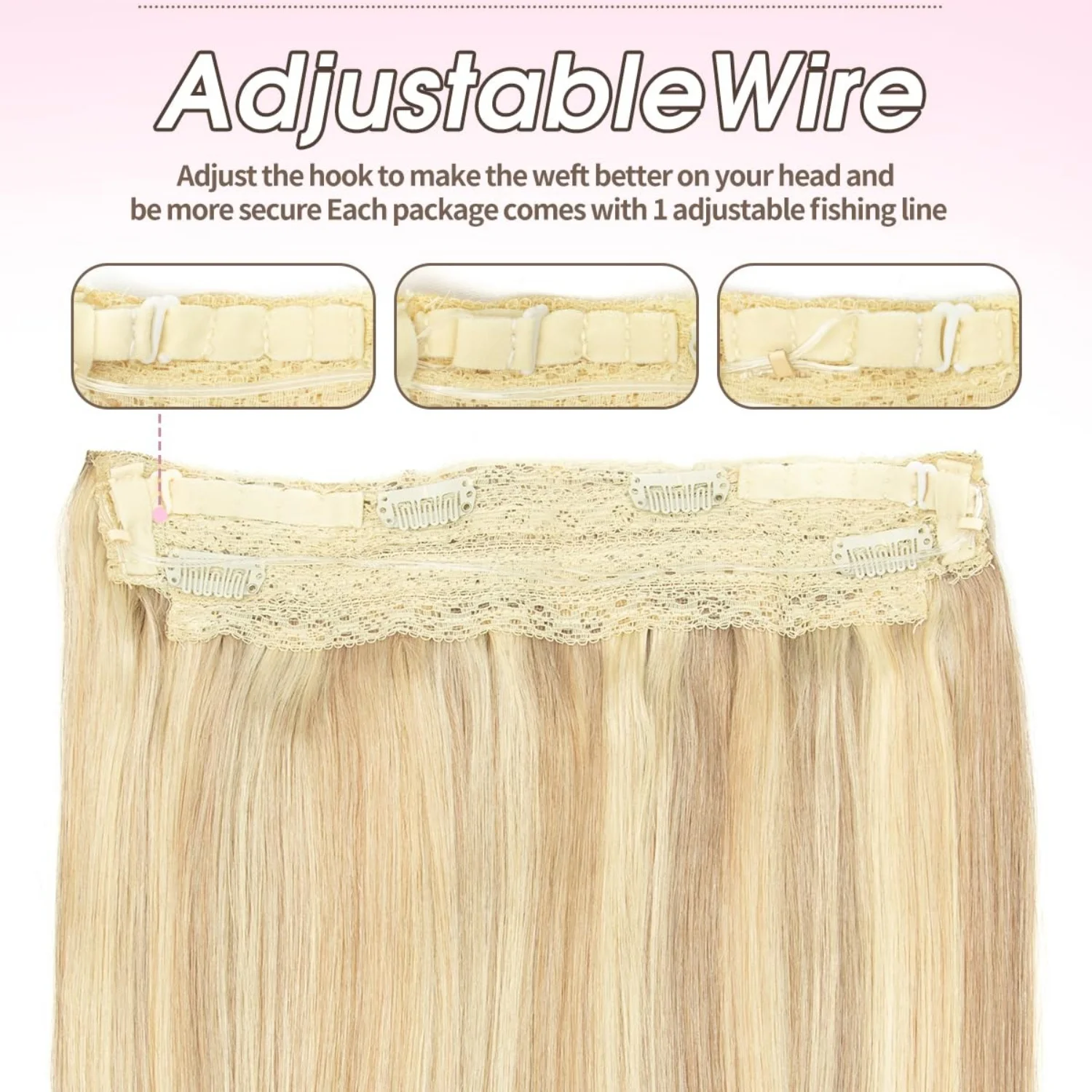 8/613 مستقيم قطعة واحدة كليب في وصلات الشعر كامل رئيس خيط صنارة الصيد سلك وصلات شعر تسليط الضوء على كليب في وصلة إطالة شعر طبيعي #5