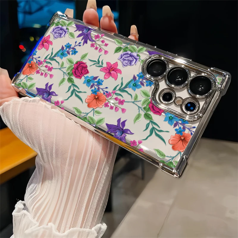 Shockproof Silicone Phone Case For Samsung Galaxy A10S A51 A52 A32 A22 A12 A52S A21S A50S A30 A20 Flowers Pattern Plating Cover