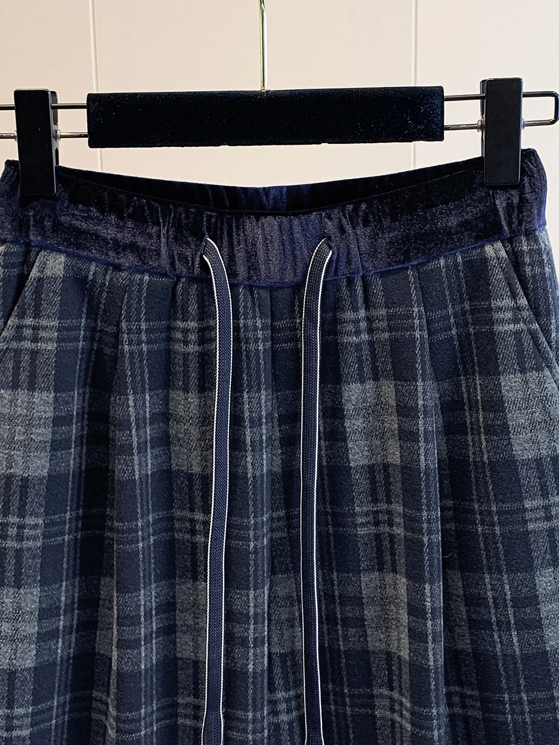 Authentieke herfst veelzijdige losse gebreide wijde pijpen broek dames retro kleur geweven geruite casual hoge taille elastisch