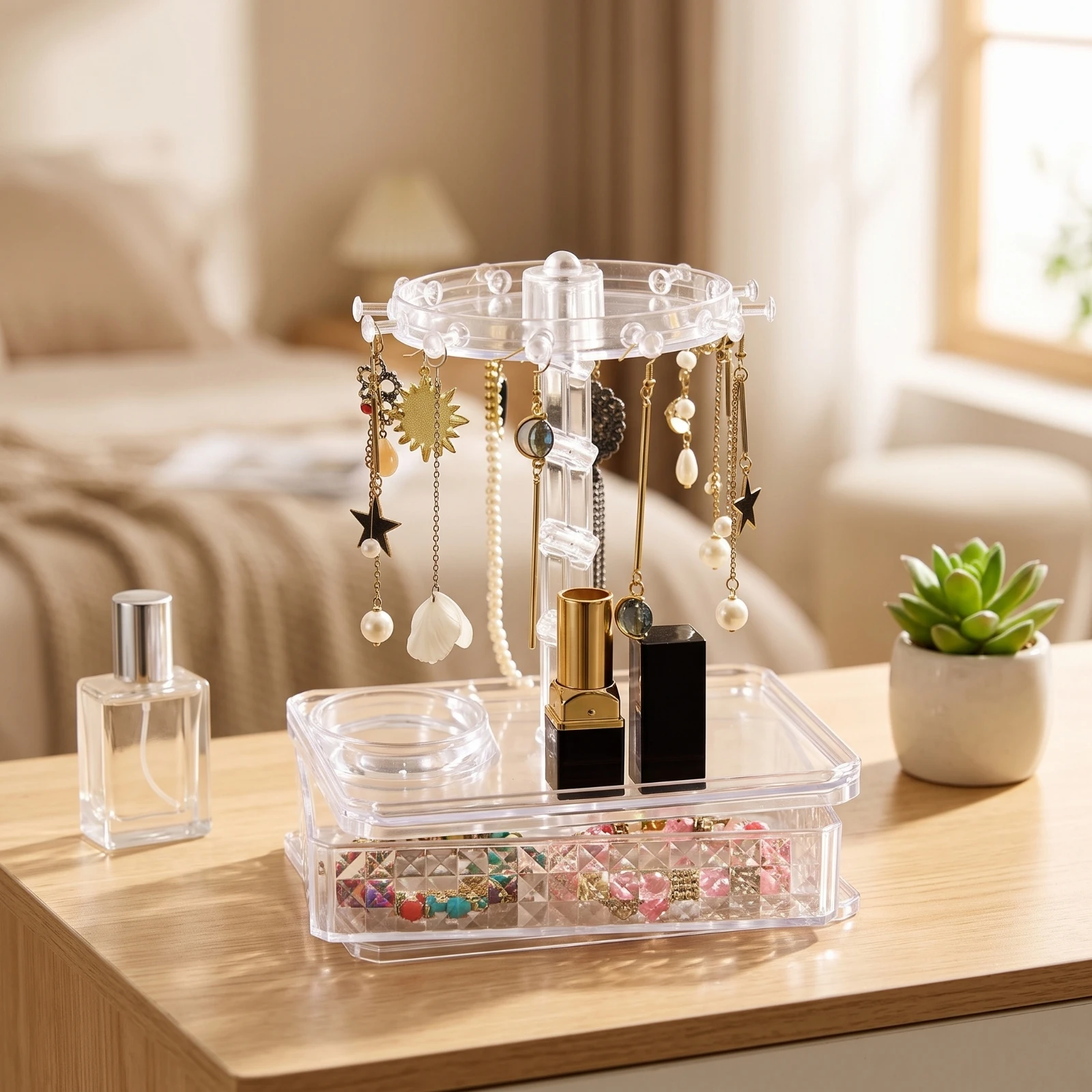 회전식 보석 정리함, 기하학적 디자인의 보석 정리대,  - Women'S Vanity Accessories 리뷰 및 가격