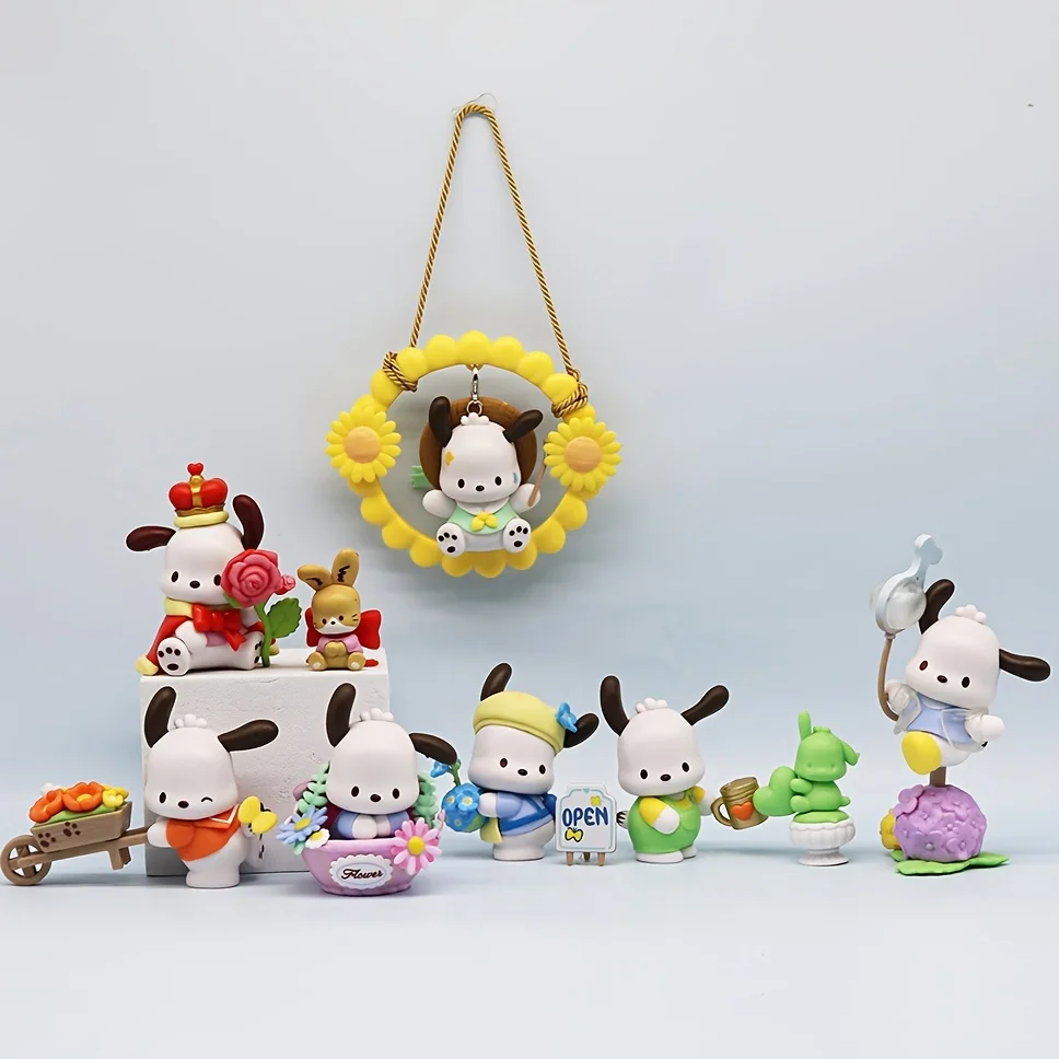 Pochacco 블라인드 박스 Kawaii Sanrio 피규어 인형 장난감 소녀 생일 선물 꽃 시리즈 피규어 홈 인테리어 크리스마스 선물