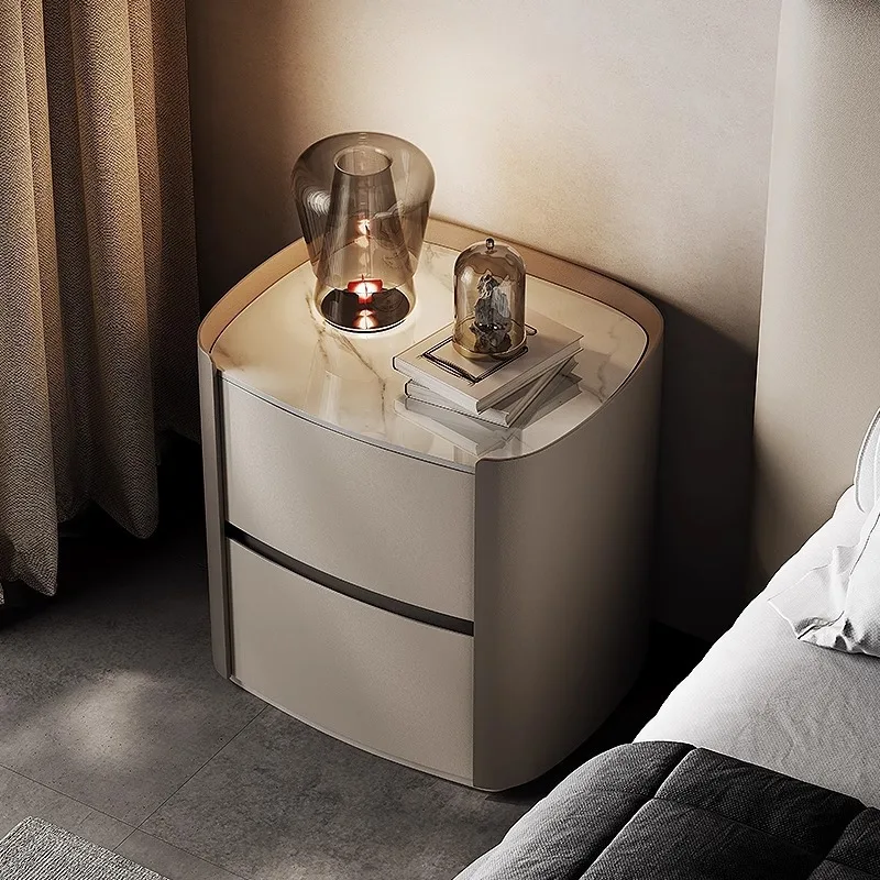 Italian minimalist rock slab oval bedside table light luxury wabi-sabi designer
