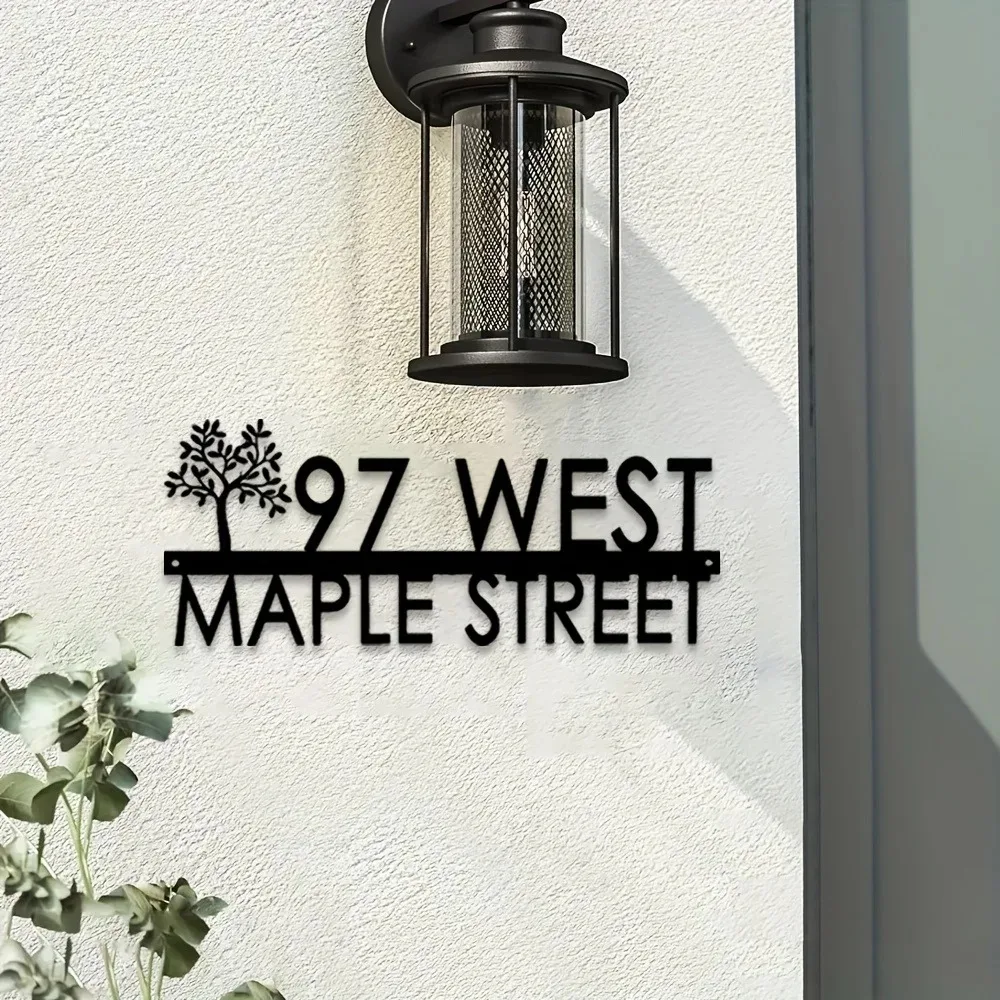 Tree Shadow Custom Address Sign Personalized Surname Number Wall Plaque Outdoor Decor For Villa Real Estate Office Entryway