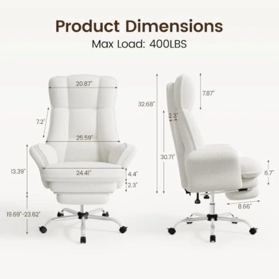 Criss Cross Office Chair for big and tall users, Sherpa fleece fabric, gray, 6.7 plush seat with footrest and flip armrests, 13