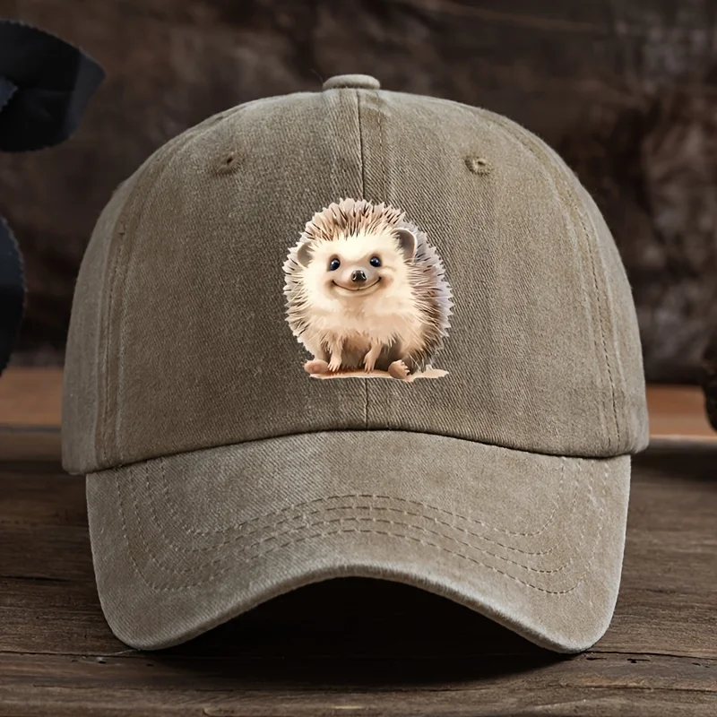 

Women's Adjustable Baseball Cap - Breathable Summer Hat with Cute Hedgehog Print, Deep Top