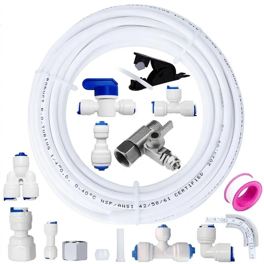 Water System Installation Kit 10ft for pe 5/16 with for Quick Connect Fittings Angle Stop Valve for RO Drinking Water Machines