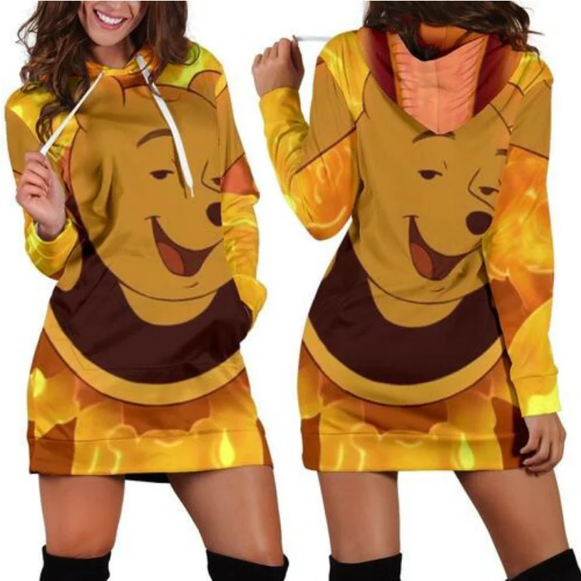 Winnie The Pooh Hoodie Dress Sweater Dress Sweatshirt Dress 3d All Over Print For Women Hoodie