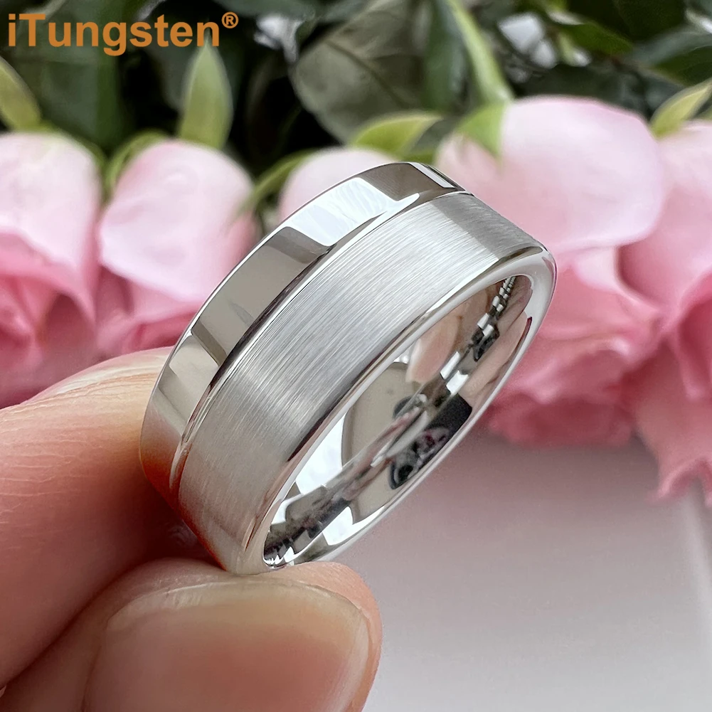 iTungsten Dropshipping 6mm 8mm Men Women Ring Tungsten Wedding Band Classic Jewelry Offset Groove Polished Brushed Finish