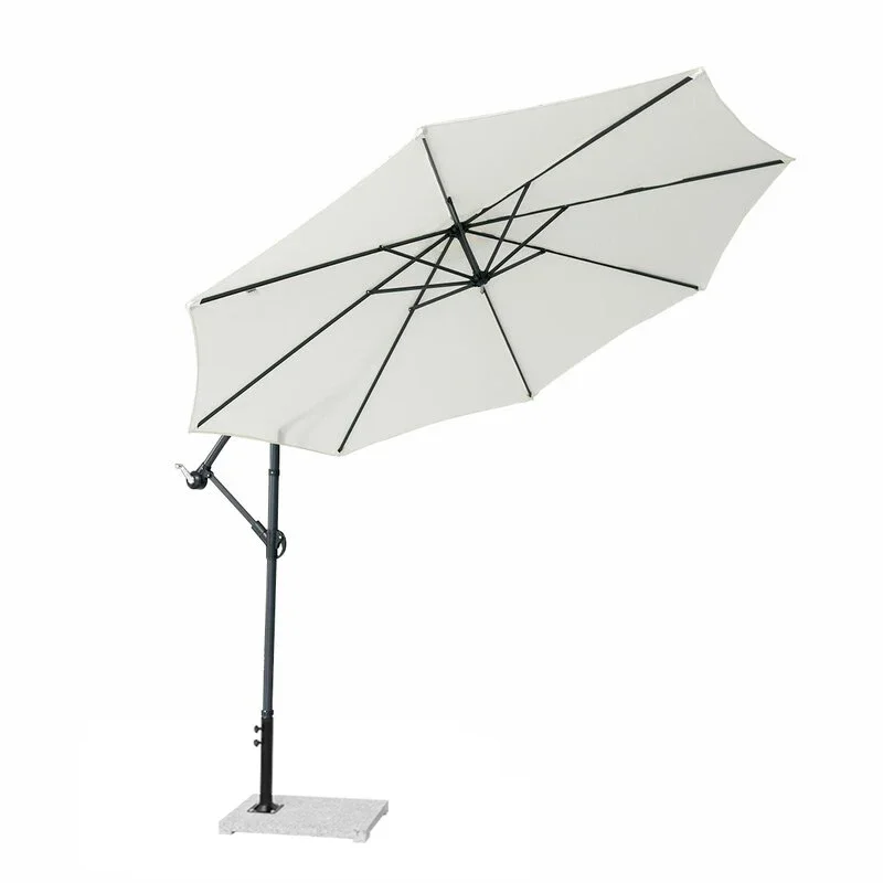 

Modern 3m folding milky white outdoor parasol UV-proof banana umbrella with patio beach sun base
