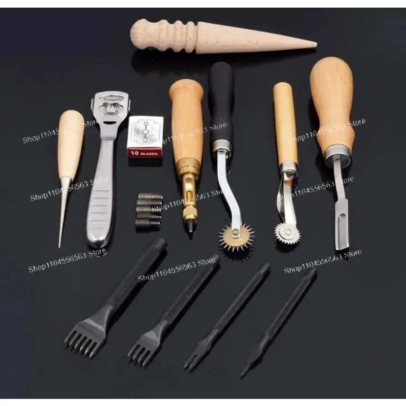 18 Pieces DIY Leather Craft Tool Set, Handmade Leather Wallet Making Kit, Professional Leathercraft Working Tools