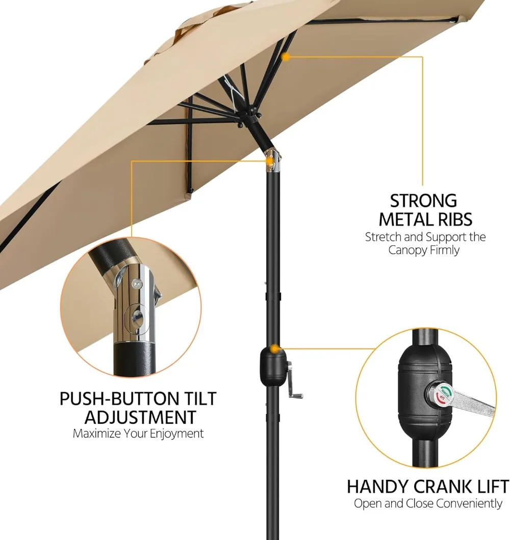 9FT Outdoor Patio Umbrella with Push Button Tilt & Crank, UV Protection Waterproof Sun Shade for Garden, Deck, Pool Backyard