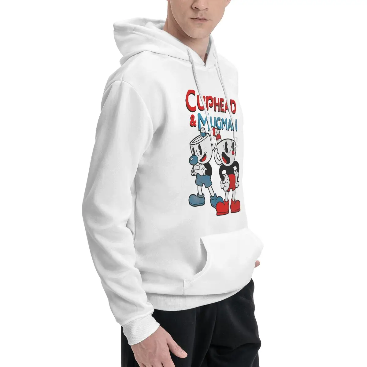 Novelty Hoodies Couple Thin Fleece Sweatshirt Man Cuphead & Mugman Dynamic Duo 100% Cotton Hooded Sweatshirts Normal Pullovers