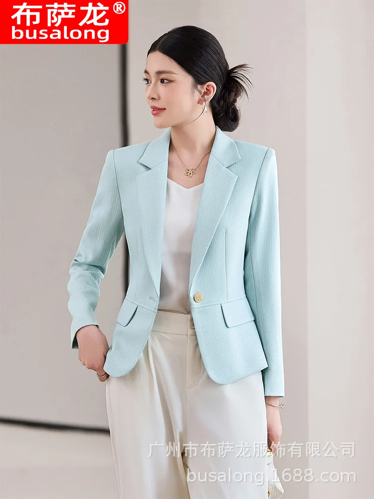 

2025Новый стильный модный костюм, повседневный женский профессиональный пиджак с длинными рукавами, официальная женская одинарная куртка, рабочая одежда8138