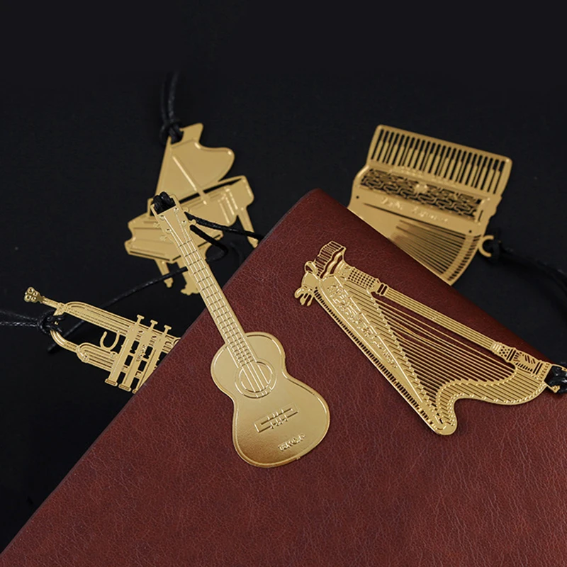1pc Exquisite Musical Instrument Metal Gold-plated Hanging Rope Creative Music Bookmark Piano /guitar / violin...