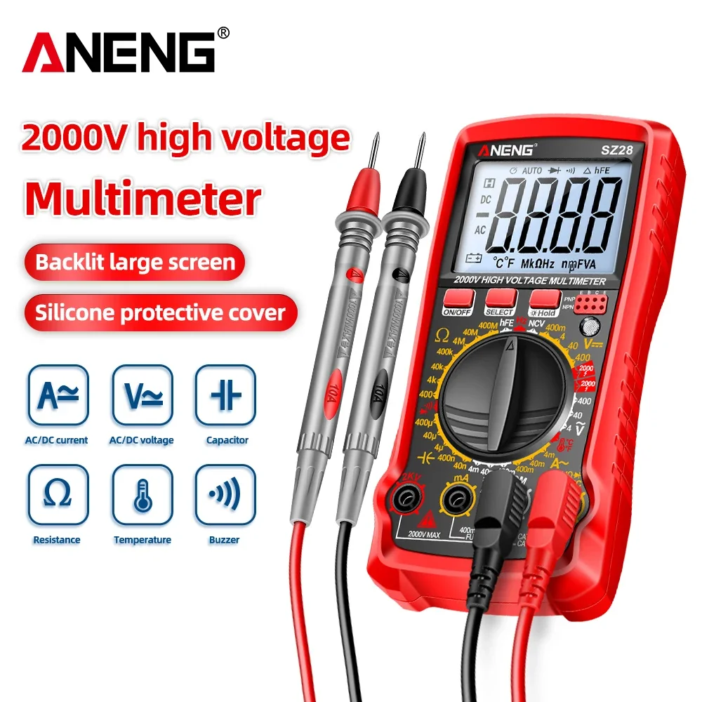 

ANENG SZ28 Multimeter Ohm Hz Diode NCV HFE transistor Capacitance Resistance Tester Smart Digital AC/DC Voltage Current Tester