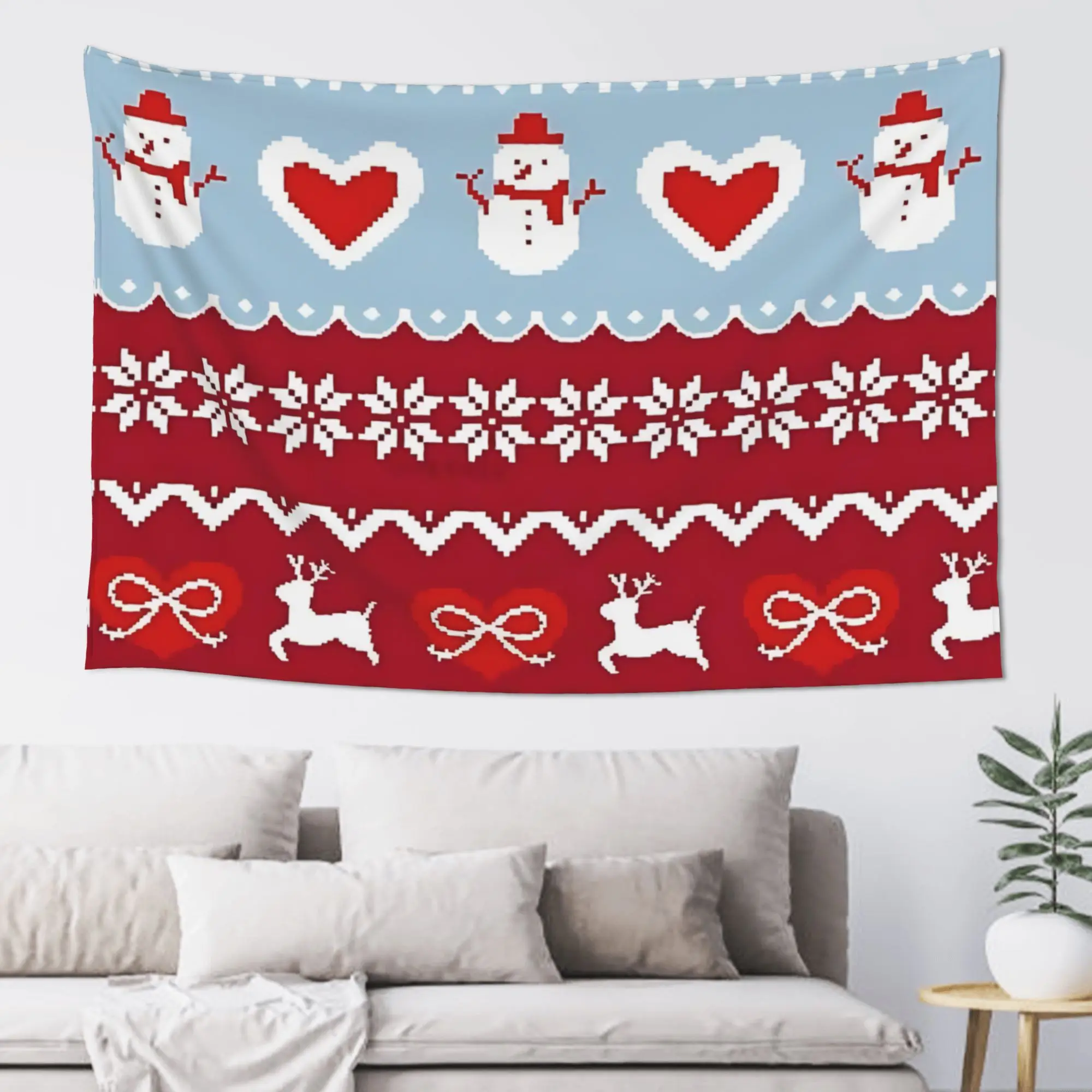 Christmas Knit Heart Pattern Customized Tapestry Bedroom Decoration  Wall Hanging Blanket Tapestry Cool Stuff For Room