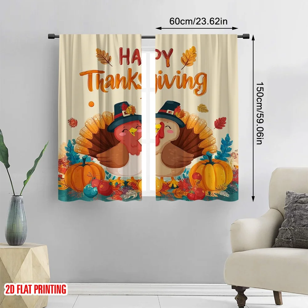2 قطعة طباعة مسطحة ثنائية الأبعاد ستائر نافذة عيد القديس باتريك السعيد كارتون تركيا _ أوراق الخريف والقرع-قماش الخريف بدون #2