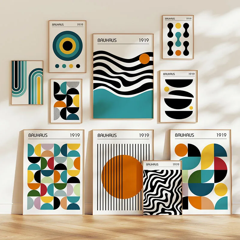 Mid-Century Modern Bauhaus Geometrischer Wandkunstdruck Leinwandgemälde Abstrakte Posterbilder für Wohnzimmer, Schlafzimmer, Heimdekoration
