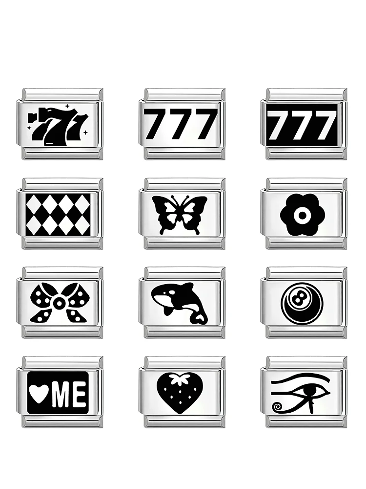 Liens de charme italiens de mode, papillon à sept carreaux, coeur, arc, requin, convient au bracelet de 9mm, cadeaux de bijoux exécutifs de bricolage, vente en gros