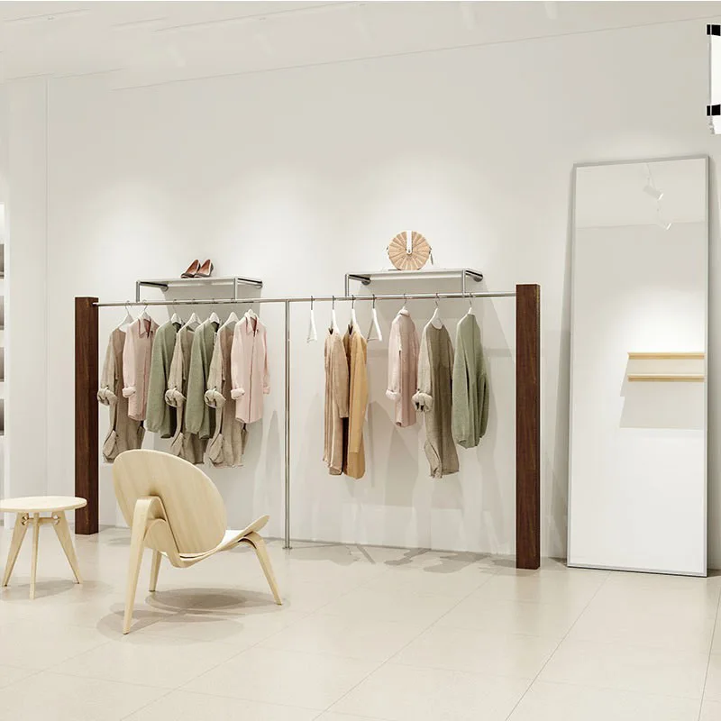 

Shelf display rack Clothing store hanging rod Creative wall hanging Stainless steel floor hanging clothes rack