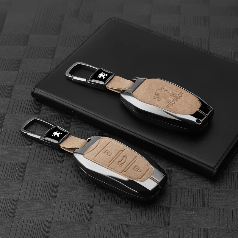 Suede Zinc Alloy Car Key Case Cover Shell Holder Protection Fob For Peugeot 308 408 508 2008 3008 4008 5008 Keychain Accessories