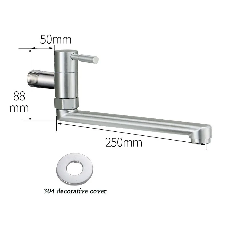 304 Stainless Steel Extended Faucet 360 Degree Rotation Spray Proof  Sink Tap Wall Mounted Single Cold Water Faucet Mop Pool Tap